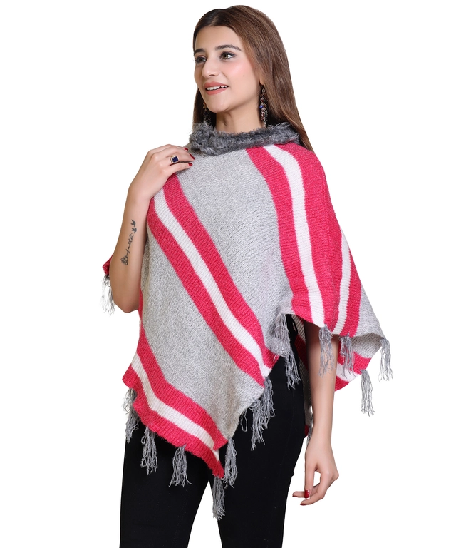 Woolen Self-Design Ponchos for Women (Multicolor, L)