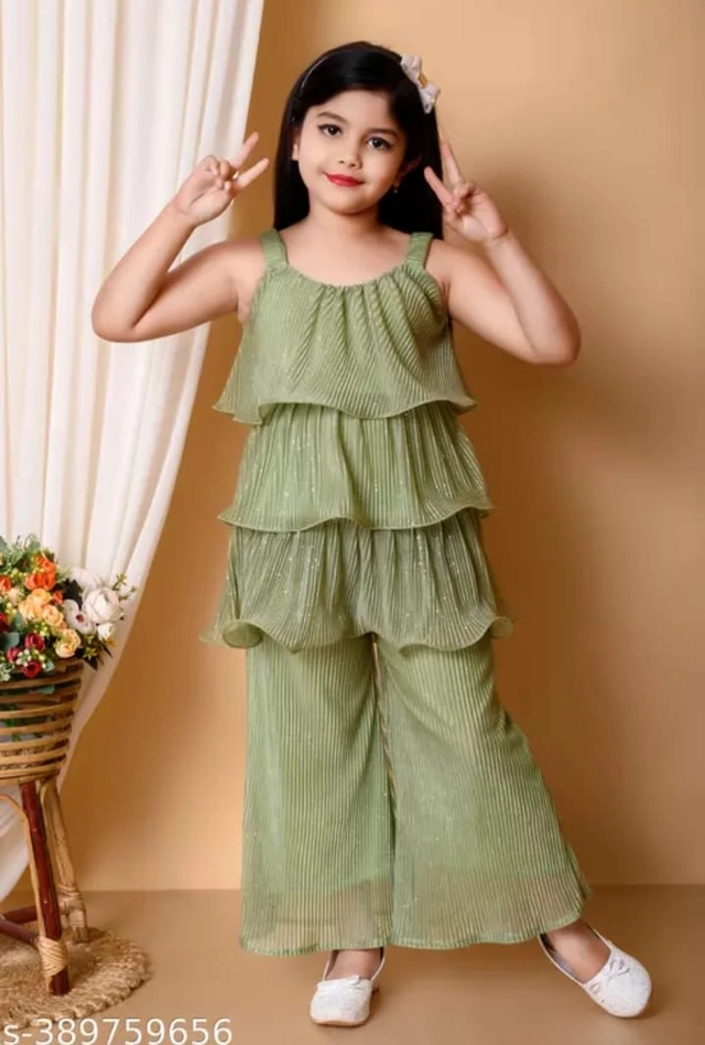 Cotton Blend Solid Clothing Set for Girls (Green, 1-2 Years)