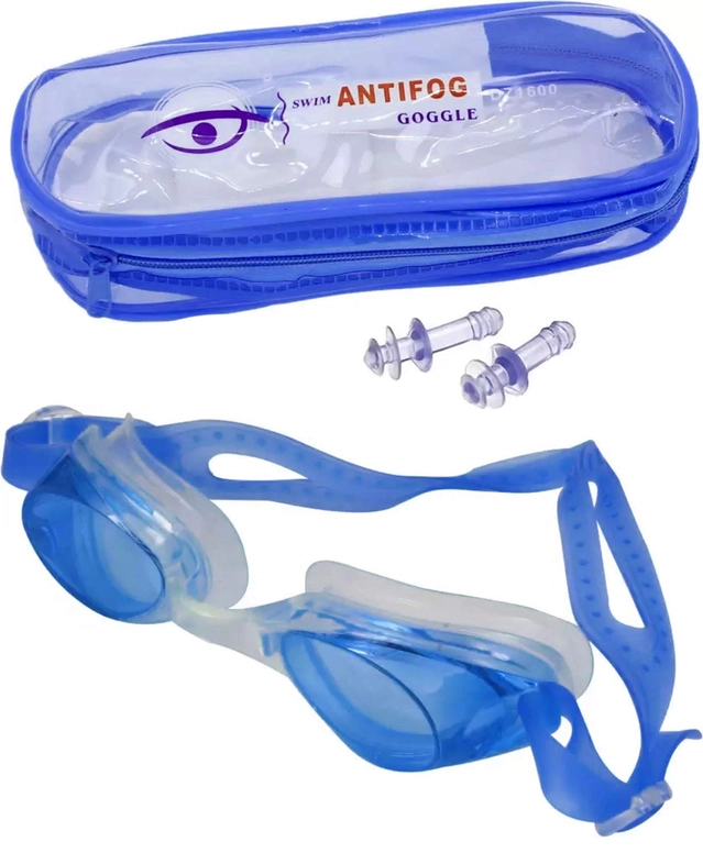 Anti Fog Swimming Goggles with Era Protector Era Plugs (Blue, Set of 1)