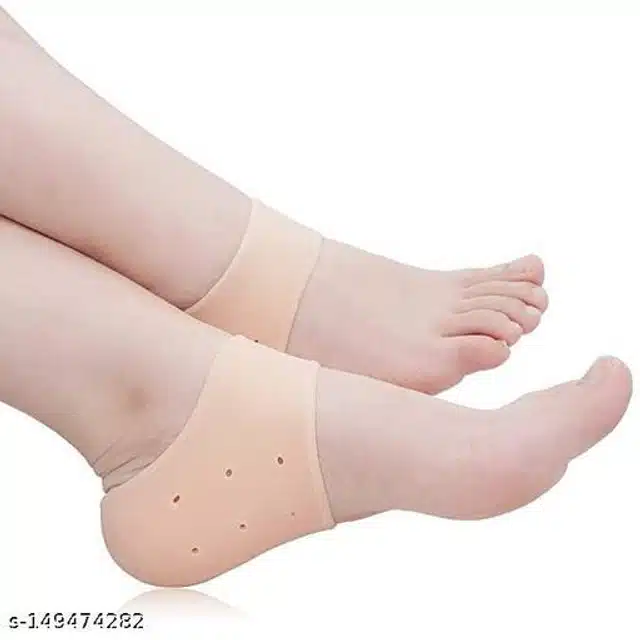 Silicone Foot Care Ankle Support Cushion Pad Socks (Beige, Set of 1)