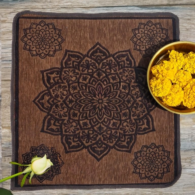 Chenille Velvet Pooja Mats (Brown, 60x60 cm)