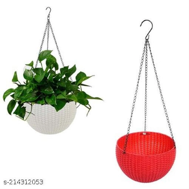 Plastic Hanging Planter (Multicolor, Pack of 2)