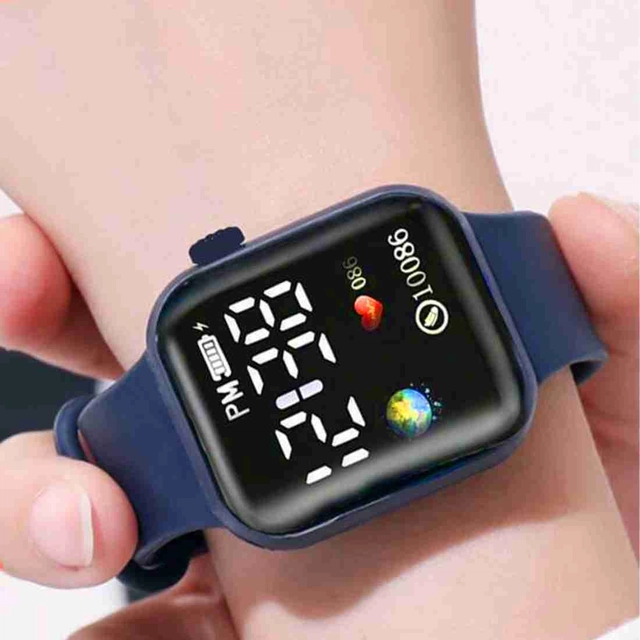 Square Dial Digital Watch for Kids (Blue)