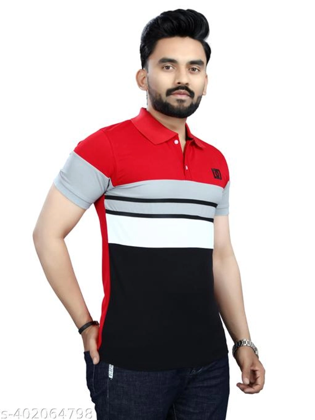 Striped Half Sleeves T-Shirt for Men (Red, M)