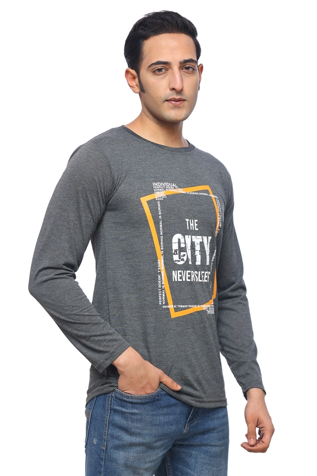 Round Neck Printed T-Shirt for Men (Grey, M)