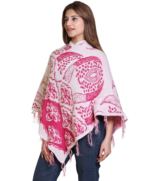 Woolen Self-Design Ponchos for Women (Multicolor, M)