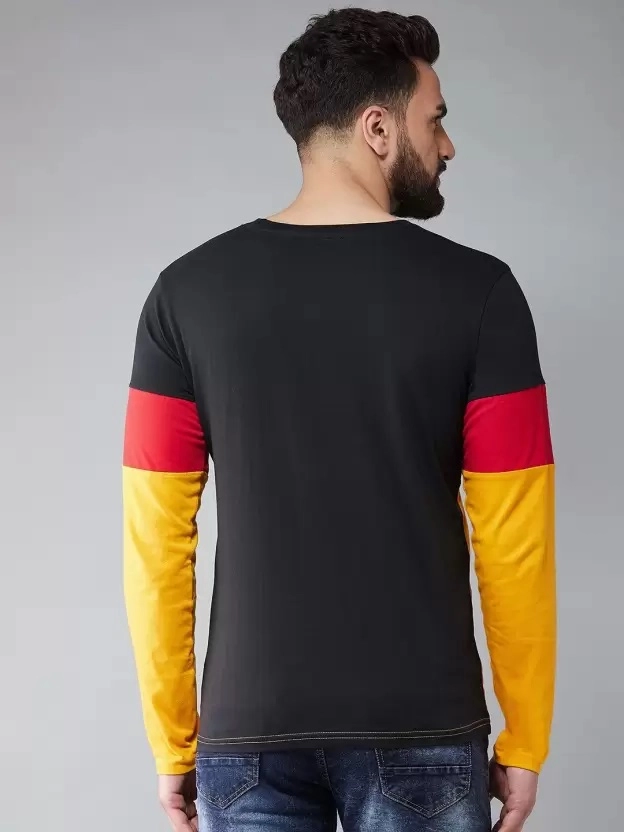 Round Neck Colorblocked T-Shirt for Men (Multicolor, S)