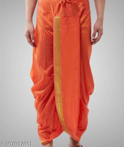 Silk Solid Dhoti for Boys (3-4 Years, Orange)