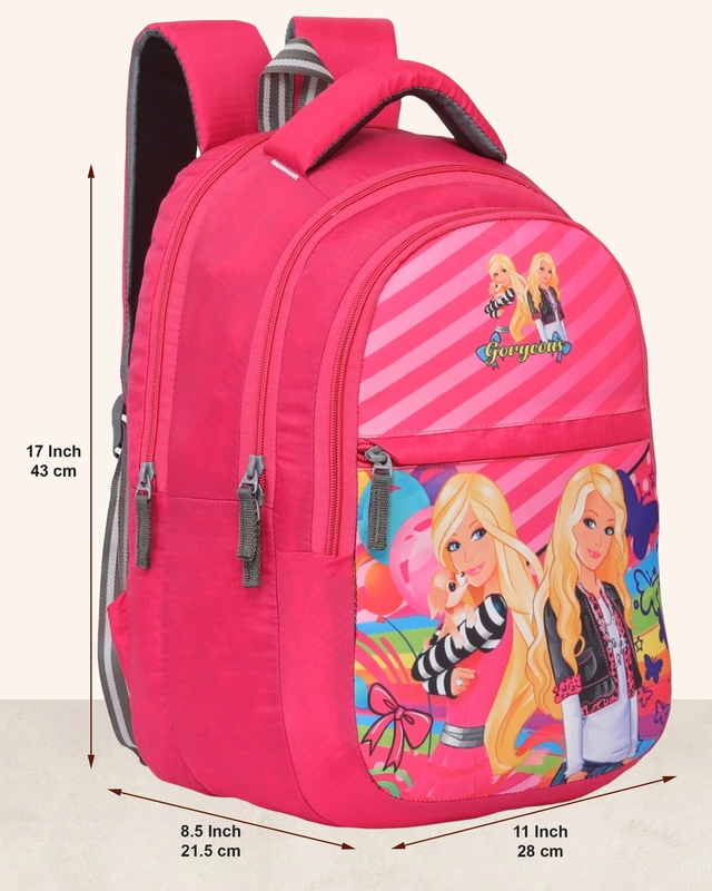 Polyester Cartoon Theme School Bag for Kids (Pink, 25 L) (Pack of 2)