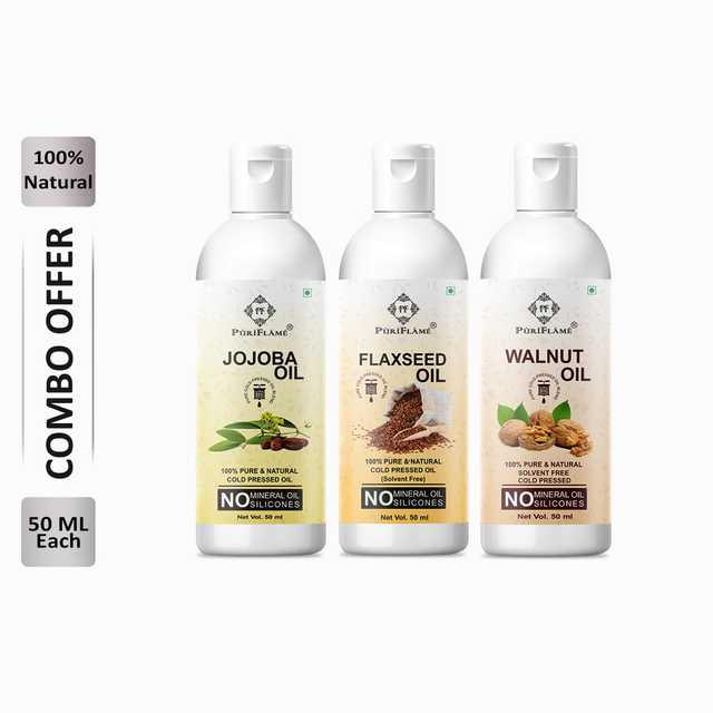 Puriflame Pure Jojoba Oil (50 ml), Flaxseed Oil (50 ml) & Walnut Oil (50 ml) Combo for Rapid Hair Growth (Pack Of 3) (B-11483)