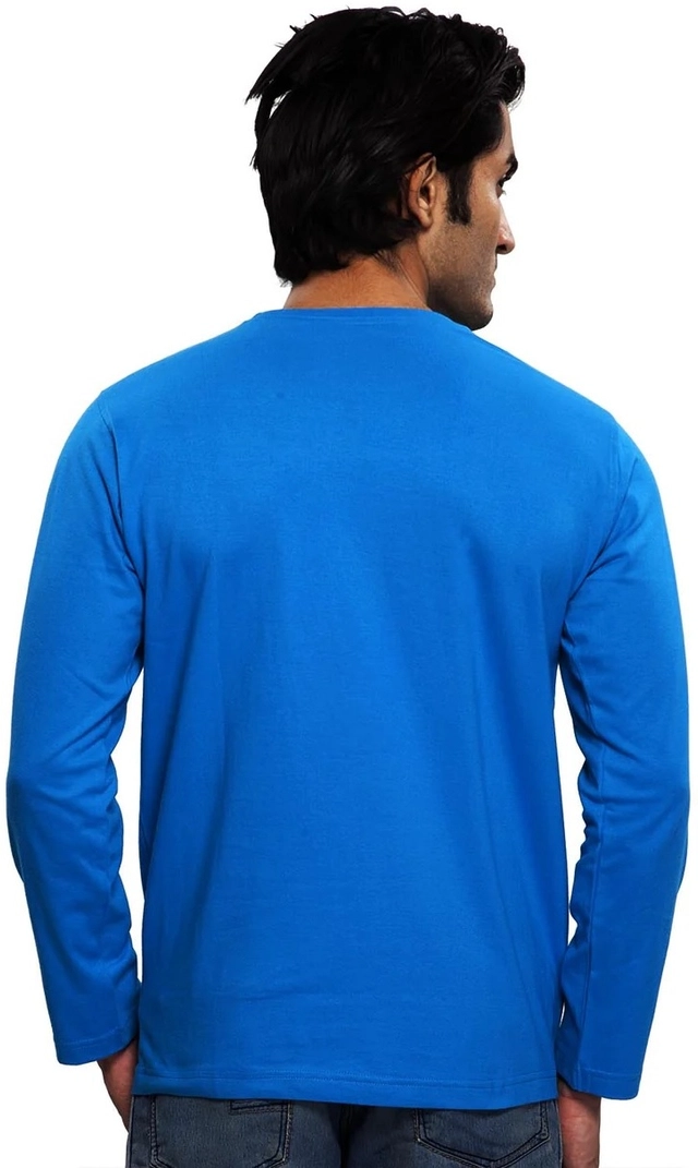 Cotton Blend Round Neck T-Shirt for Men (Blue, S)