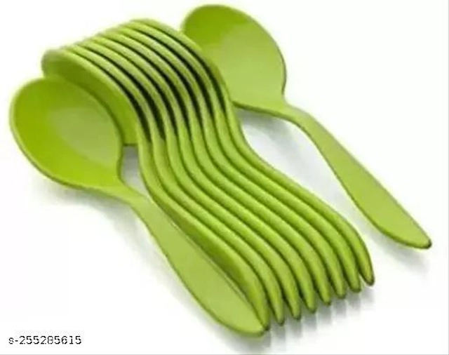 Plastic Table Spoons (Green, Pack of 10)