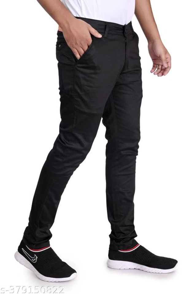 Cotton Slim Fit Trouser for Men (Black, 28)