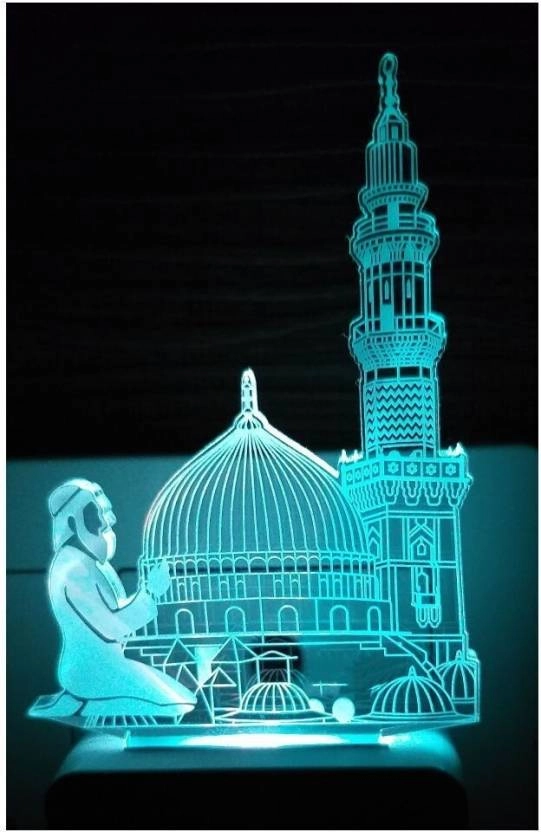 Afast Traders Makka Madina 3D Illusion LED Night Lamp | Decorative Lighting for Home & Temple | 7-Color Auto Changing Light | Ideal Gift for Seniors, Family & Friends (Small - 10cm, Multicolor)