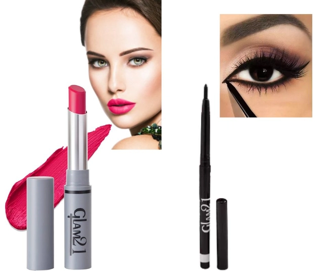 Combo of Glam21 Lipstick with Waterproof Kajal (Magenta & Black, Set of 2)