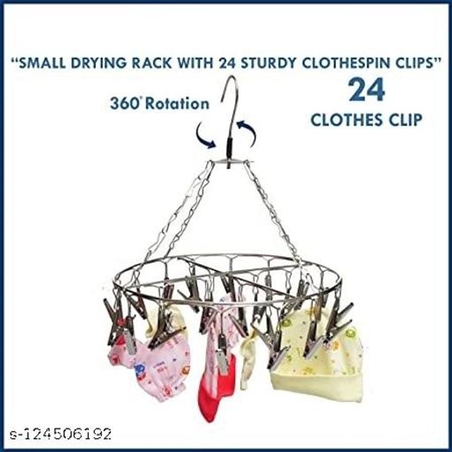 Stainless Steel Clothes Hanger with 24 Pcs Clips (Silver)