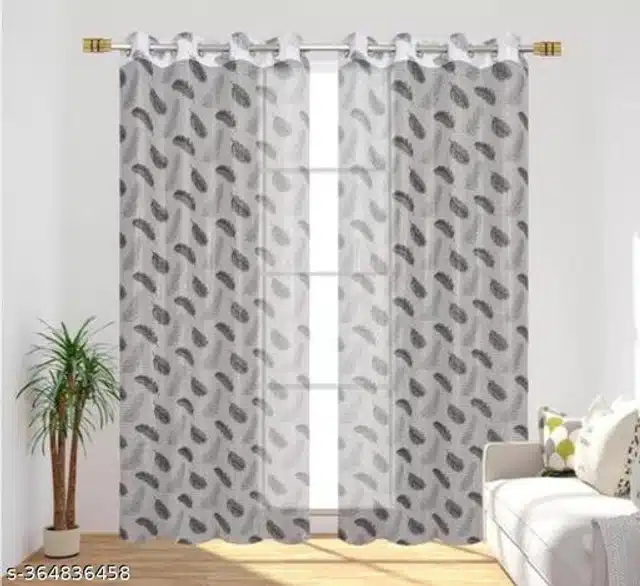 Net Curtains for Door (White & Black, 7 Feet) (Pack of 2)