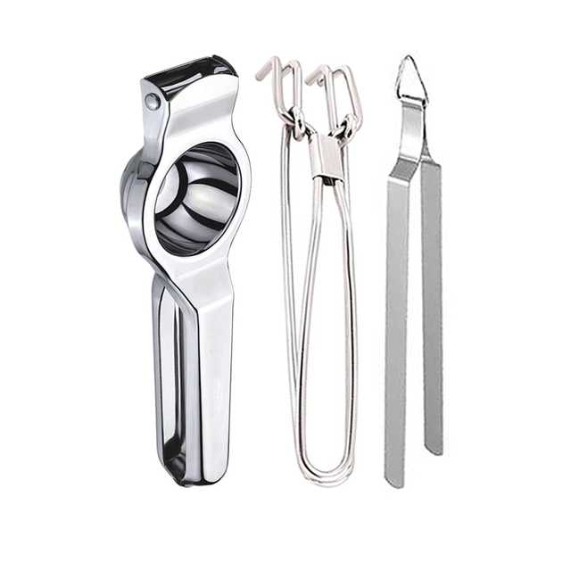 Oc9 Stainless Steel Lemon Squeezer & Pakkad & Roti Chimta Kitchen Tool Set