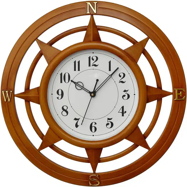 Compass Shaped Wall Clock (Brown, 28 cm)