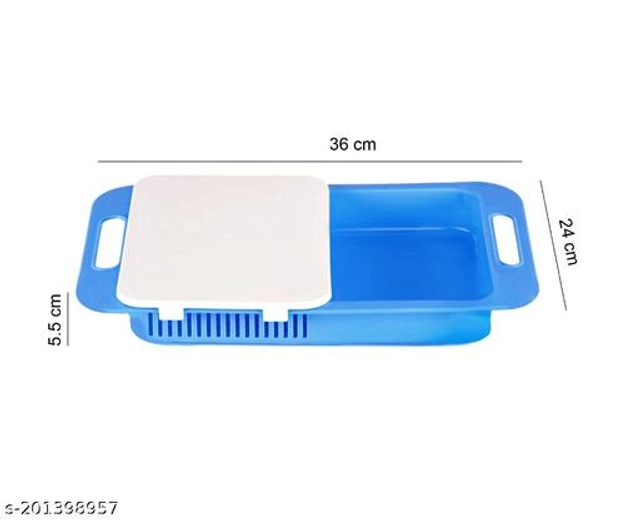 3 in 1 Chopping Board with Tray & Strainer (Blue & White)