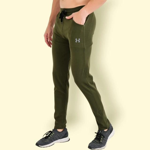 Lycra Nylon Logo Printed Track Pant for Men (Olive, M)