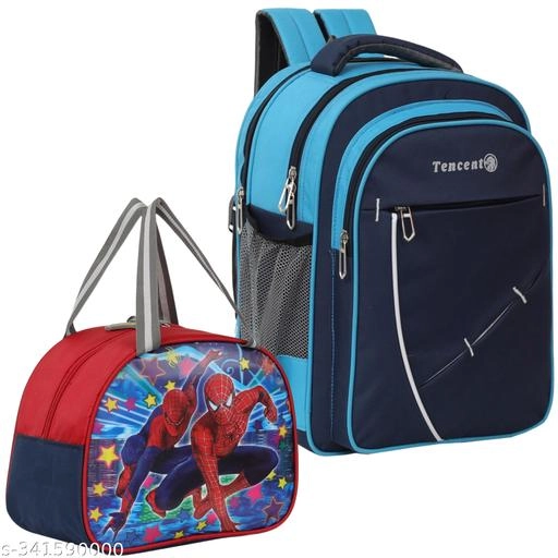 Polyester Backpack with Lunch Box Bag for Kids (Multicolor, Set of 2)