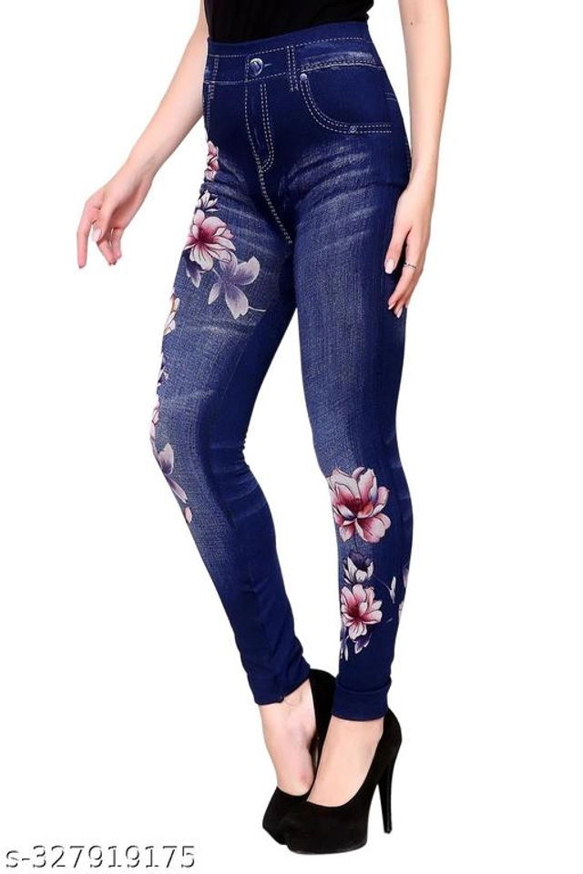 Cotton Blend Dyed Jeggings for Women (Blue, Free Size)