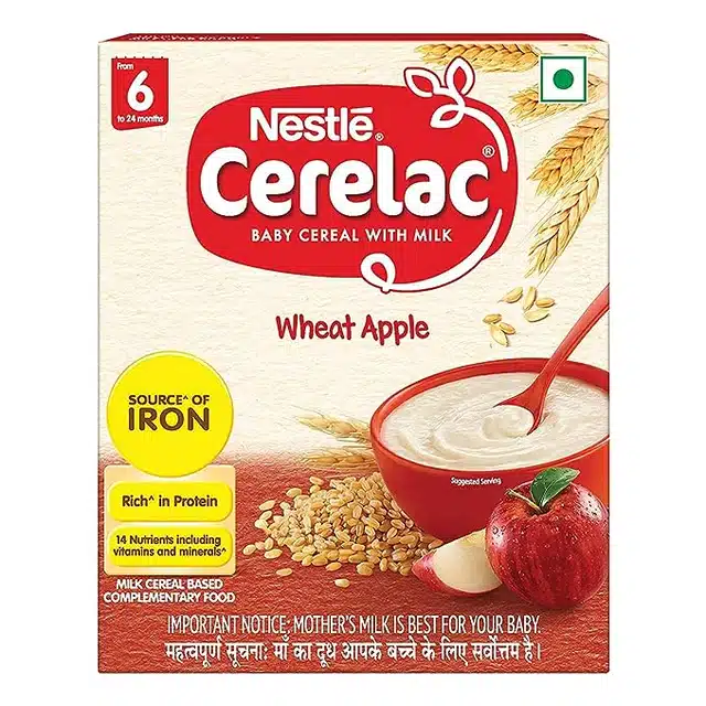 Nestle Cerelac with Milk, Wheat Apple Baby Cereal From 6 Months To 24 Months, 300 g