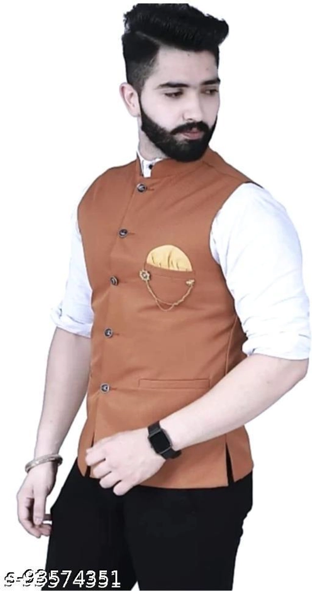 Cotton Slub Ethnic Jacket for Men (Tan, M)