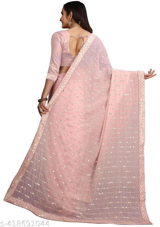 Georgette Embroidered Saree for Women (Baby Pink, 6.3 m)