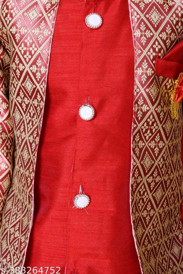 Cotton Blend Sherwani for Boys (Red, 6-9 Months)