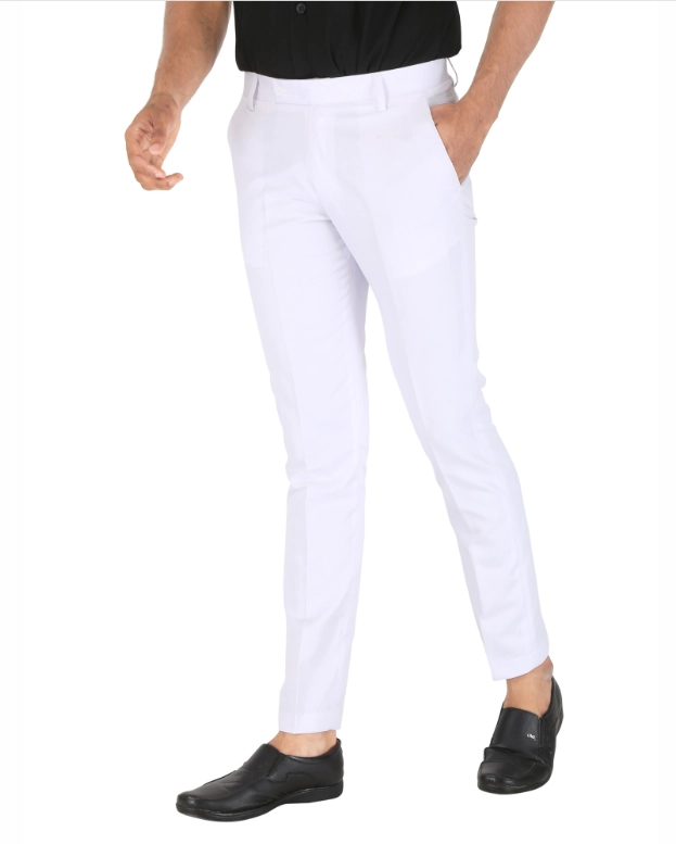 Poly Viscose Solid Trouser for Men (White, 28)