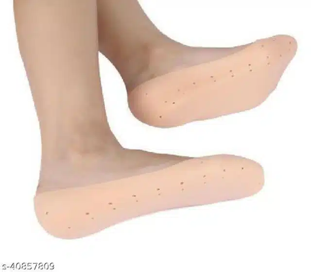 Silicone Gel Heel Socks with Full Heel Protector for Unisex (Beige, Set of 2)