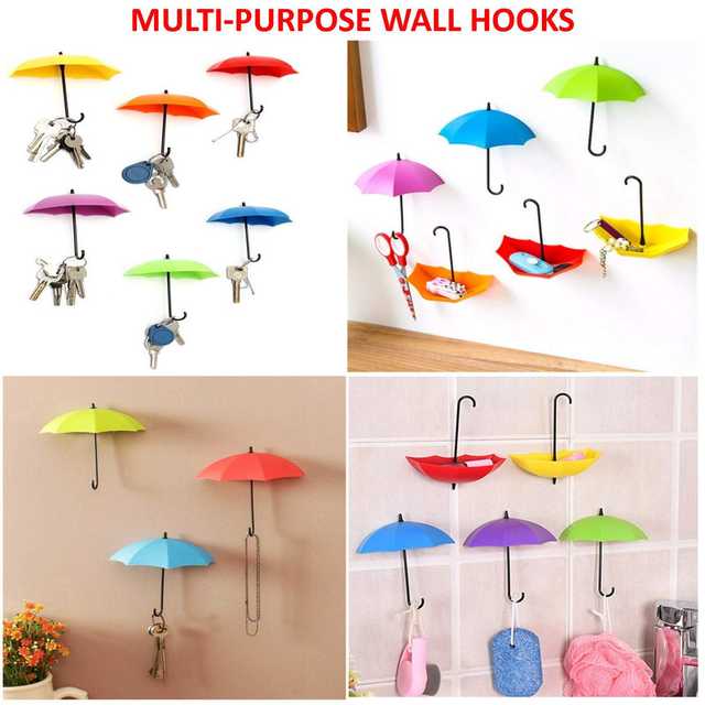 Pinak Plastic Umbrella Key Hat Wall Multipurpose Holder Hanger Hooks (Pack Of 12, Multicolour) (PS-207)