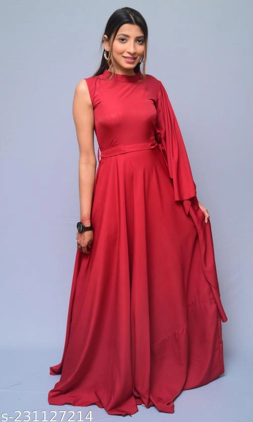 Crepe Solid Gown for Women (Maroon, XS)