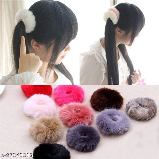 Fur Scrunchies for Women (Multicolor, Pack of 12)