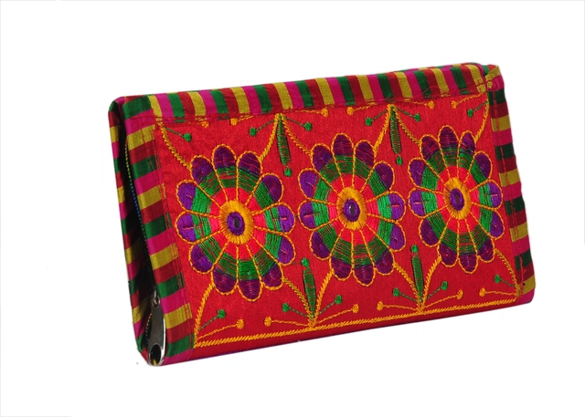 Handcrafted Fabric Traditional Jaipuri Gujrati Clutch for Women & Girls (Multicolor)