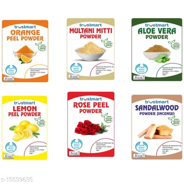 Trustmart Natural Orange, Multani Mitti, Aloevera, Sandalwood, Rose & Lemon Face Peel Mask Powder (50 g, Pack of 6)
