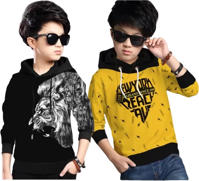 Cotton Blend Printed Hoodies for Boys (Black & Yellow, 2-3 Years) (Pack of 2)