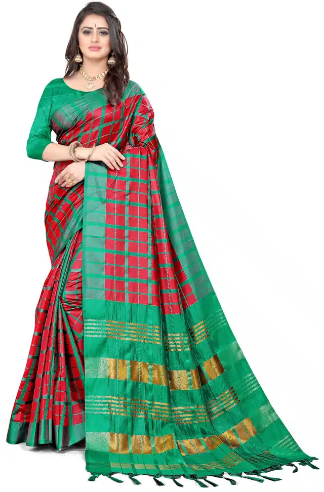 Women's Designer Saree with Unstitched Blouse (Red) (SKF-48)
