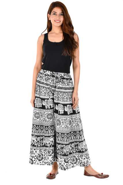 Rangun Casual Cotton Women Printed Palazzo (Black ) (MT-18)