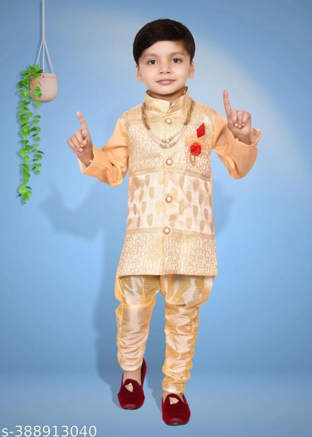 Cotton Blend Sherwani for Boys (Peach, 6-9 Months)