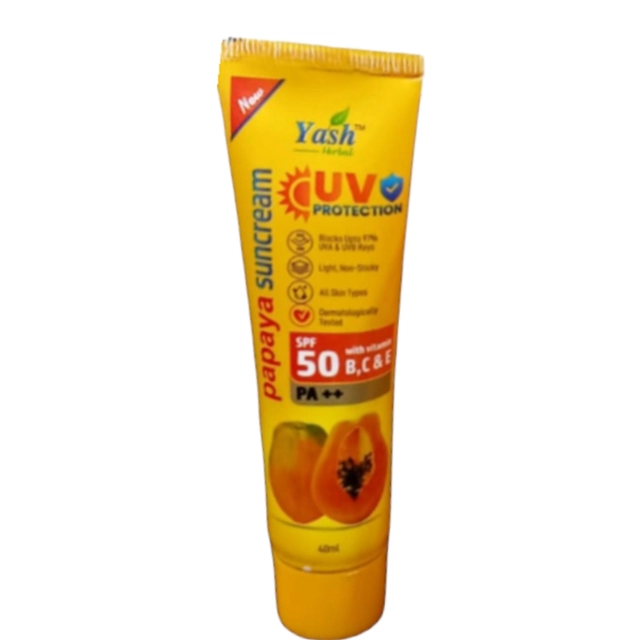 Yash UV Protection SPF 50 with Vitamin B,C & E Papaya Sunscreen Cream (40 ml)