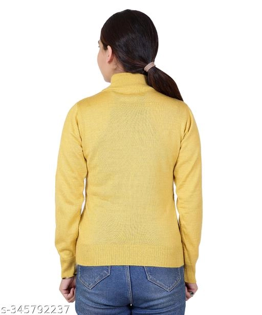 Hi-Neck Sweater for Women (Yellow, M)