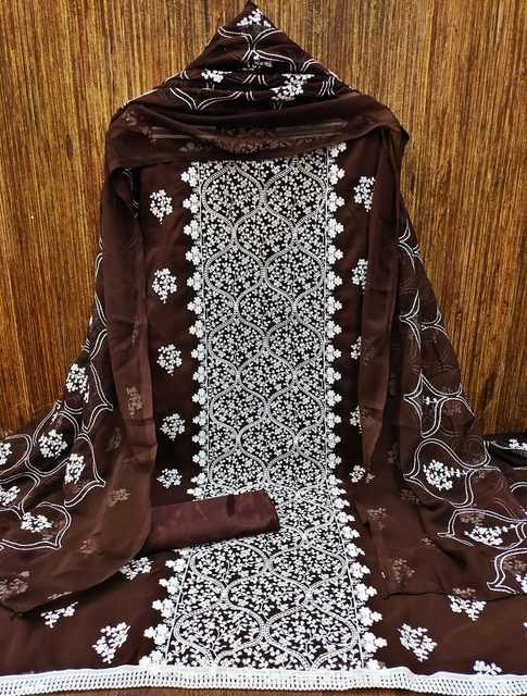 Women's Unstitched Dress Material (Brown) (OCH-46)