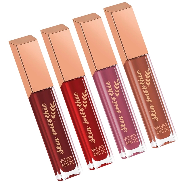 Skin Smoothie Matte Liquid Lipsticks with Vitamin E (Red Edition) (Pack Of 4)
