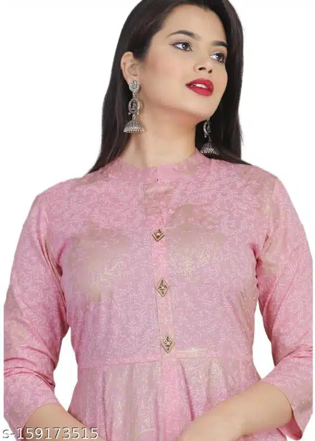 Three-Quarter Sleeves Gown for Women (Pink, M)