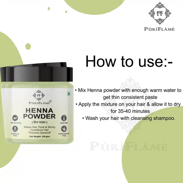 Puriflame Natural Henna Powder for Skin & Scalp (120 g)