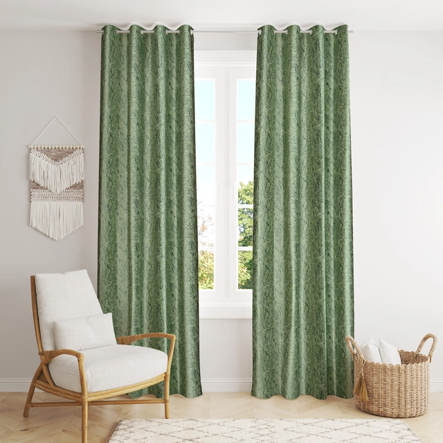 Polyester Printed Curtain for Door & Window (Green, 5 Feet)