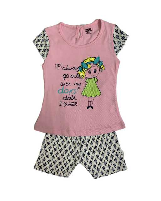 Shreeguru Cute Printed Top and Shorts for Your Sweet Baby Girls (Multicolor, 0-6 Months) (SG29)